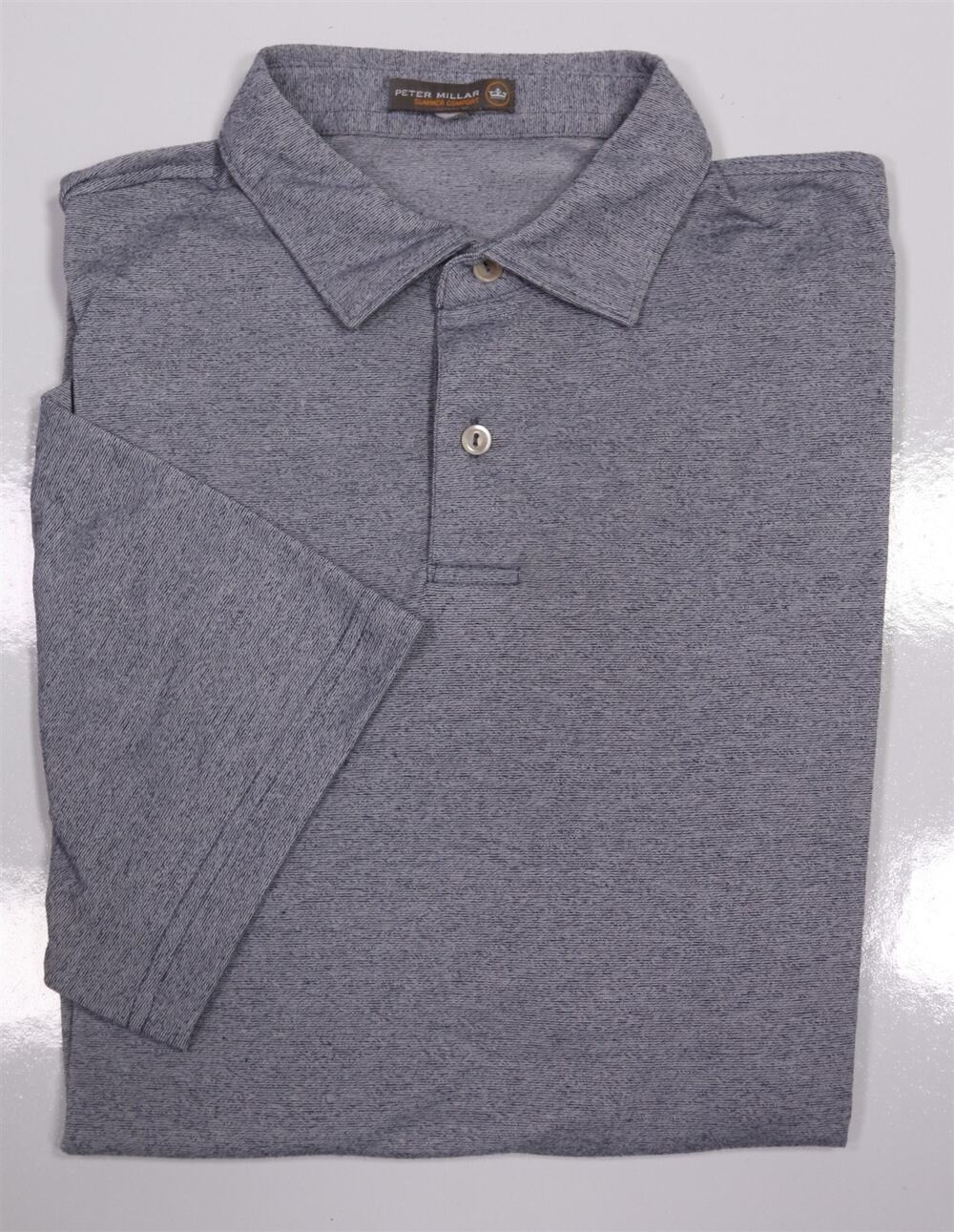 Peter Millar Summer Comfort Gray Woven Performance Golf Polo Shirt Large